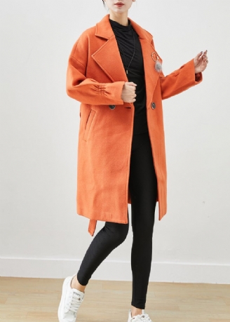 Italiaanse Oranje Oversized Give Hanger Wollen Trench Fall