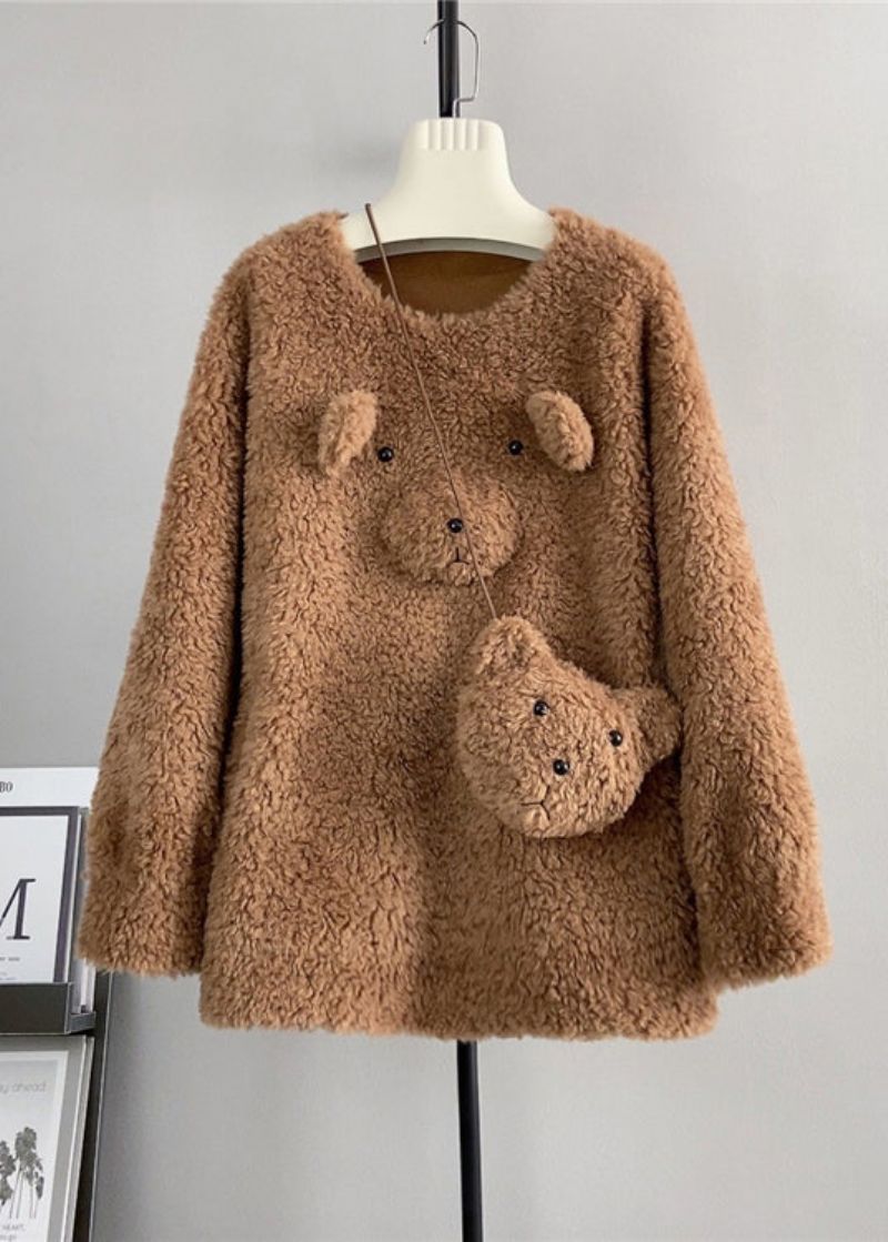 Leuke Koffie O-hals Wollen Losse Teddybeer Wintertrui