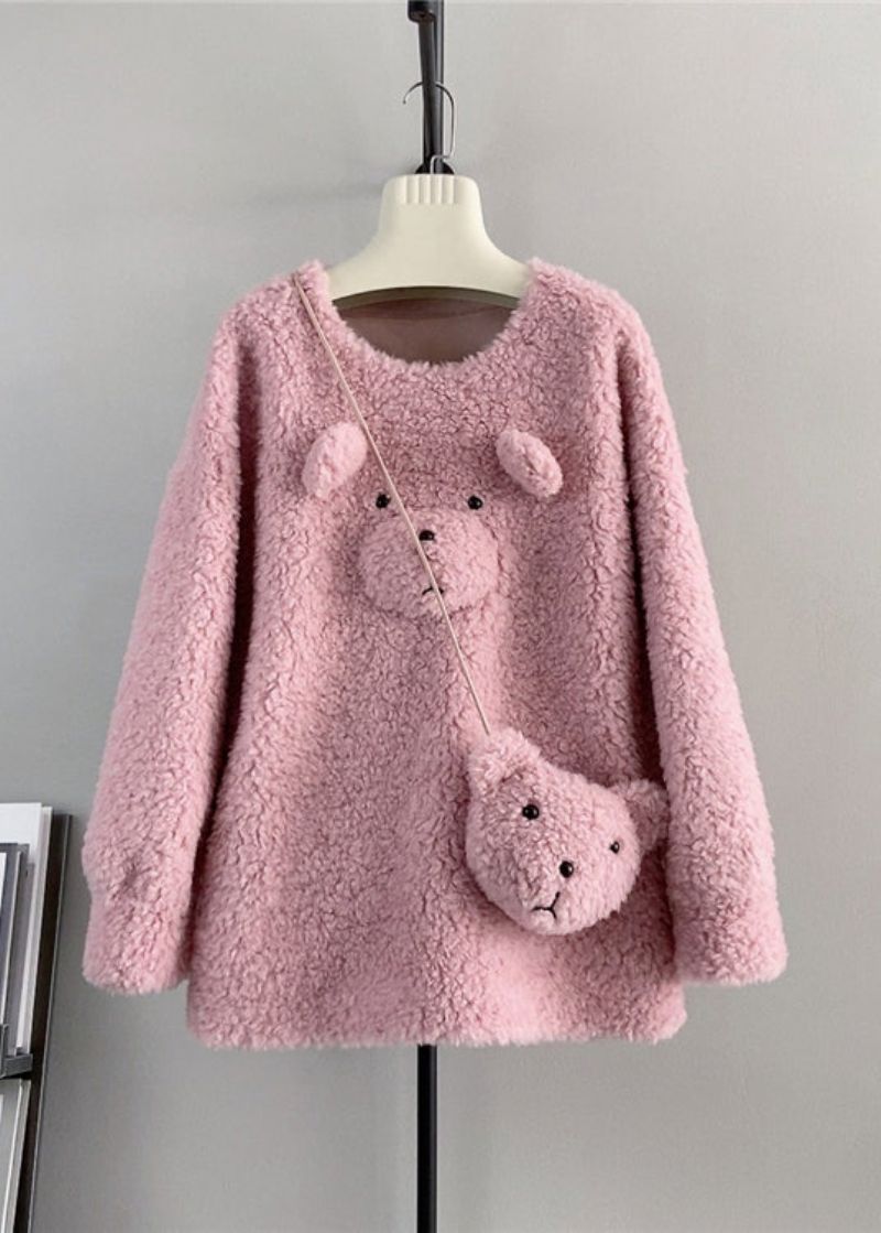 Leuke Koffie O-hals Wollen Losse Teddybeer Wintertrui - Dames wollen jassen