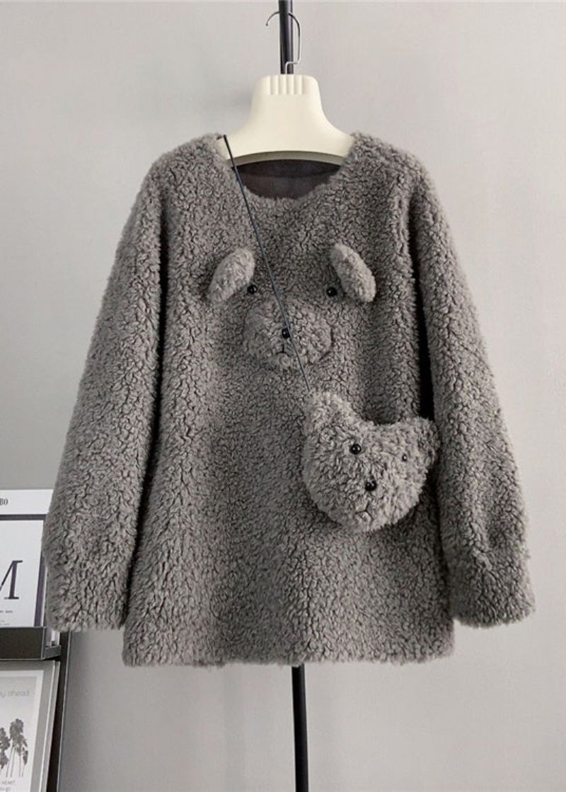 Leuke Koffie O-hals Wollen Losse Teddybeer Wintertrui - Dames wollen jassen