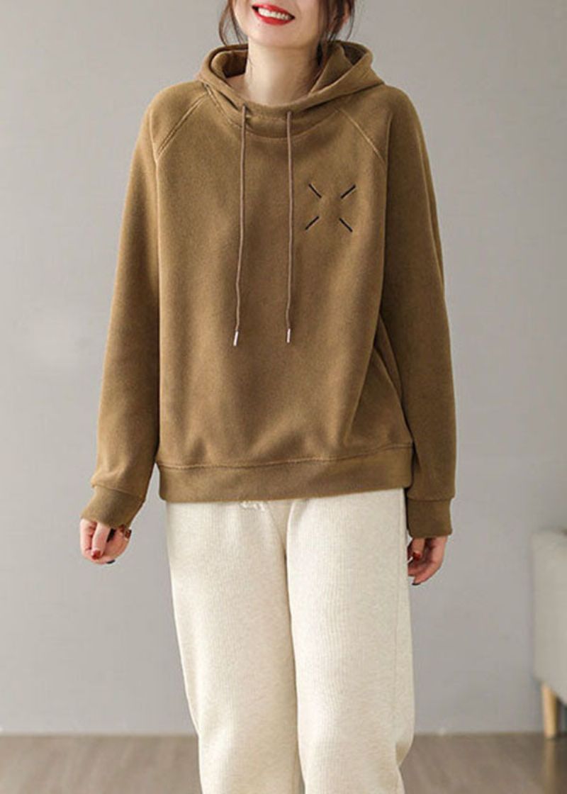 Lichtgroen Sweatshirt Met Dikke Fleece En Wolvoering Oversized Trekkoord Lente