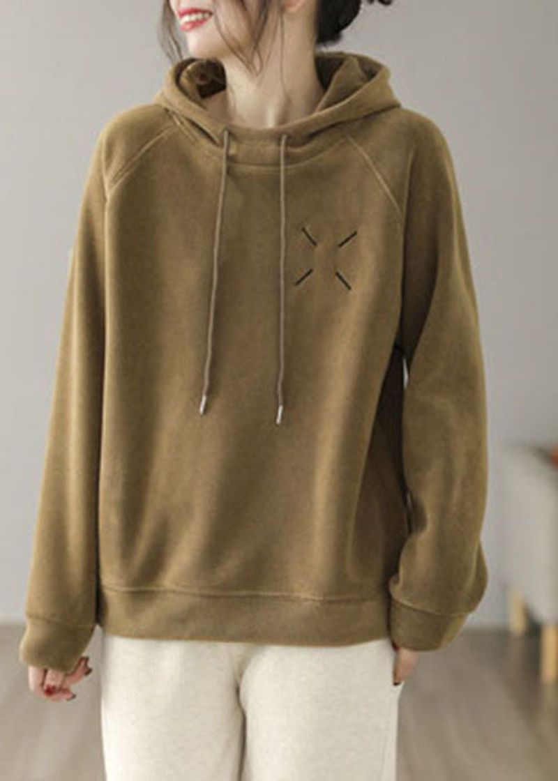 Lichtgroen Sweatshirt Met Dikke Fleece En Wolvoering Oversized Trekkoord Lente - Dames wollen jassen