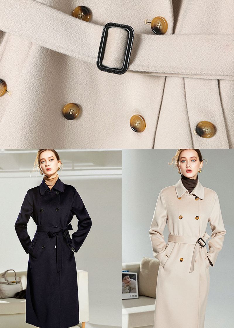 Lichtroze Wollen Trenchcoat Met Dubbele Rij Knopen Winter - Lichtroze