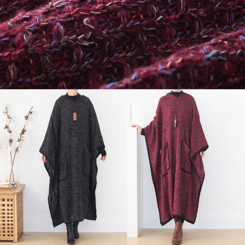 Luxe Bordeauxrode Wollen Uitloper Oversized Lange Met Capuchon En Grote Zoom - Bordeaux