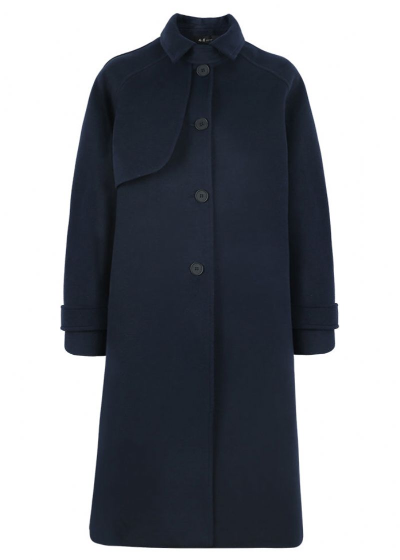 Mode Loszittende Trenchcoat Lente Marineblauwe Wollen Jas Met Striktaille - Grijs