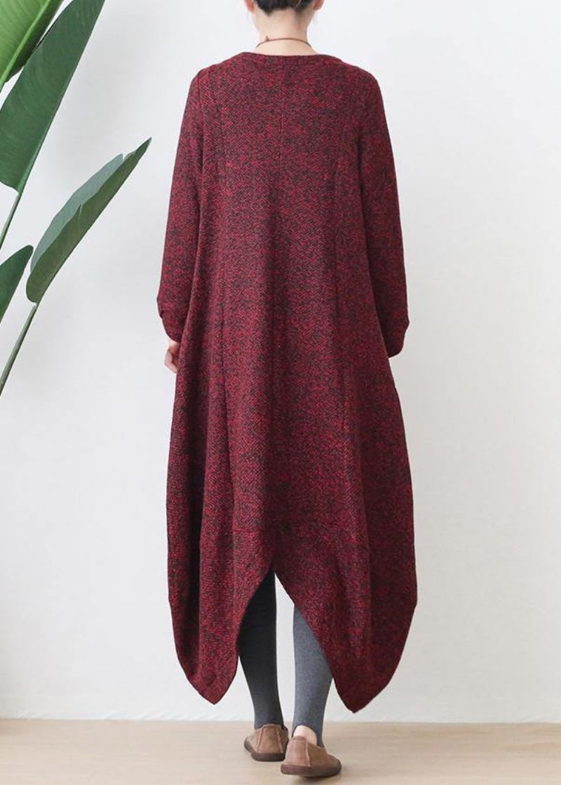 Mode Oversized Middellange Jas Winterjassen Rode V-hals Asymmetrische Wollen Jassen - Grijs