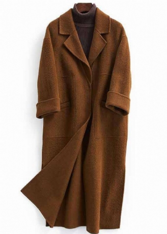 Modieuze Oversized Trenchcoat Met Halve Mouwen Chocoladekleurige Wollen Jassen Met Inkepingen