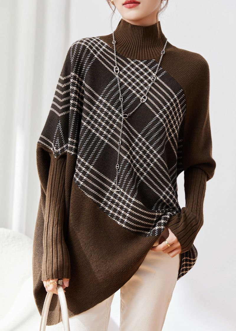 Originele Oversized Koffie Asymmetrische Patchwork Wollen Truien Winter