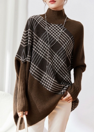 Originele Oversized Koffie Asymmetrische Patchwork Wollen Truien Winter