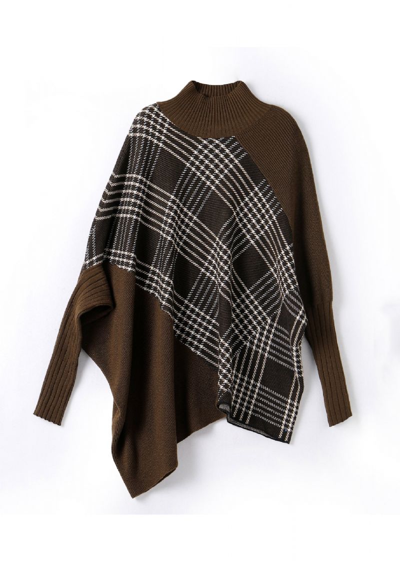 Originele Oversized Koffie Asymmetrische Patchwork Wollen Truien Winter - Dames wollen jassen