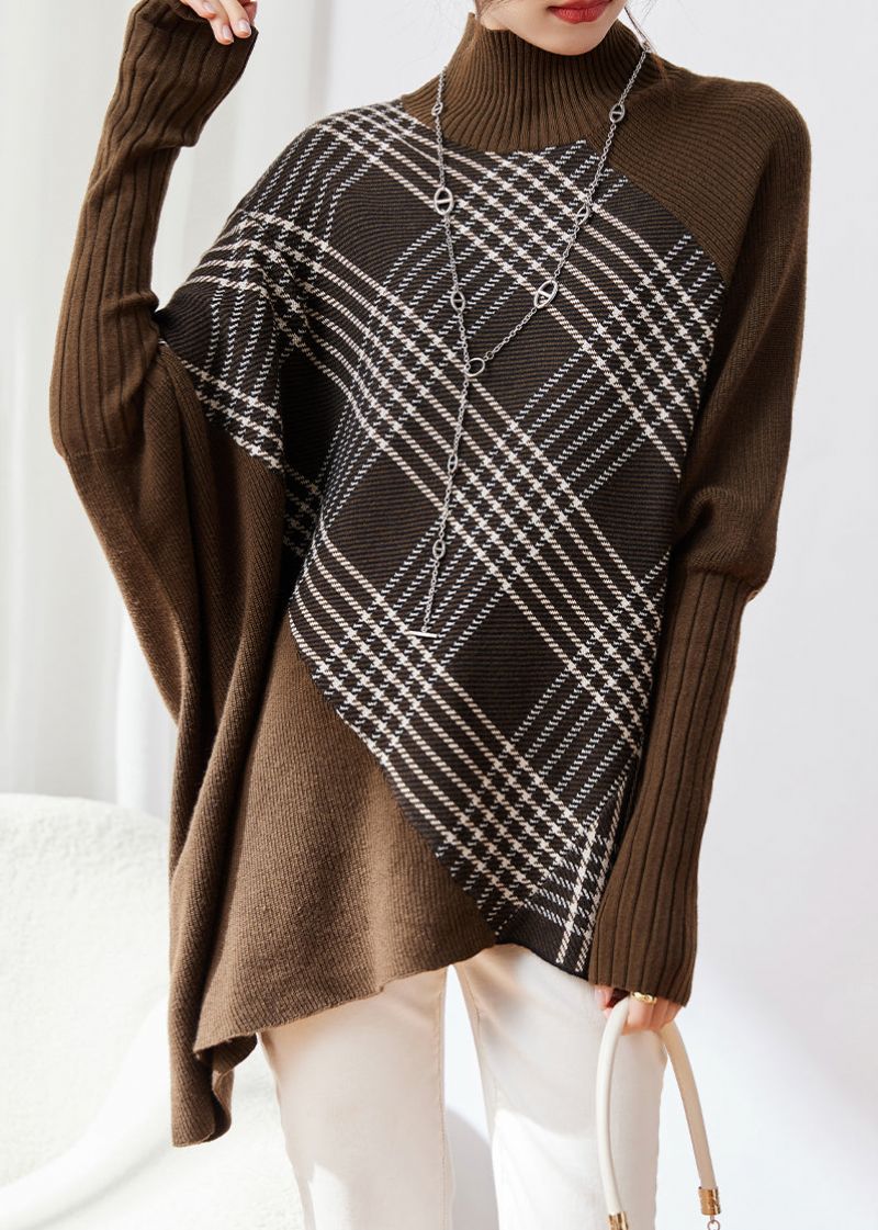 Originele Oversized Koffie Asymmetrische Patchwork Wollen Truien Winter - Dames wollen jassen