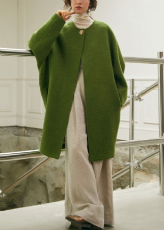 Plus Maat Groene Oversized Wollen Jas Winter