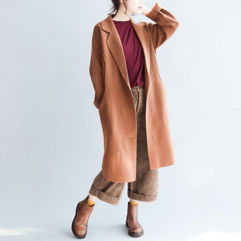 Steenrode Lange Wollen Jassen Oversized Wintervesten - Dames wollen jassen