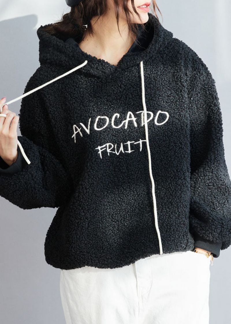 Stijl Zwart Sweatshirt Met Warme Fleecewol En Capuchon Winter