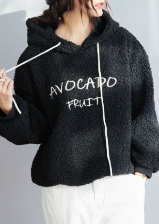 Stijl Zwart Sweatshirt Met Warme Fleecewol En Capuchon Winter