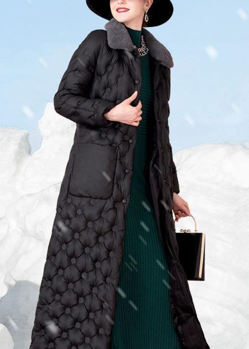 Zwarte Donsjas Winter Trendy Grote Maat Konijnenwollen Kraag Winterjaszakken Elegante Winteroutwear - Dames wollen jassen