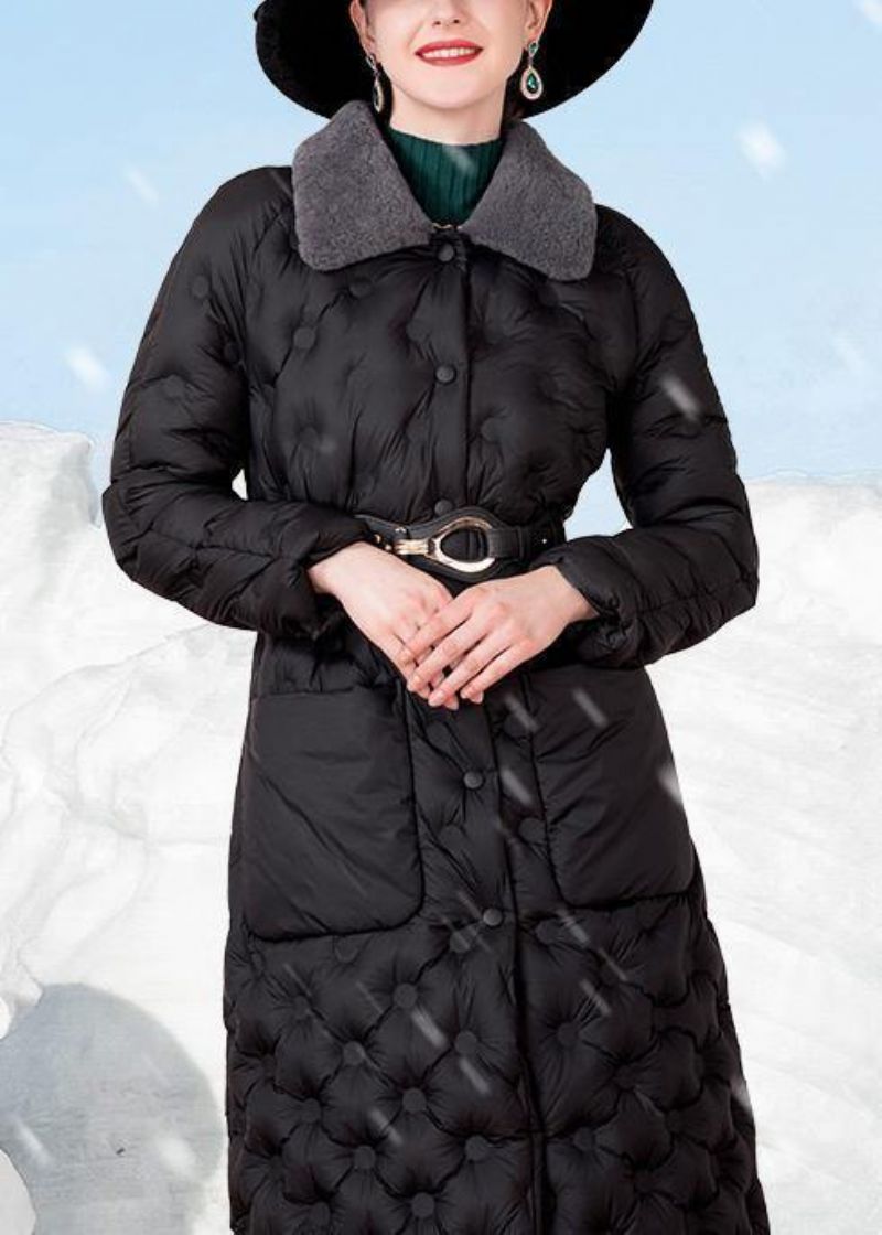 Zwarte Donsjas Winter Trendy Grote Maat Konijnenwollen Kraag Winterjaszakken Elegante Winteroutwear - Dames wollen jassen