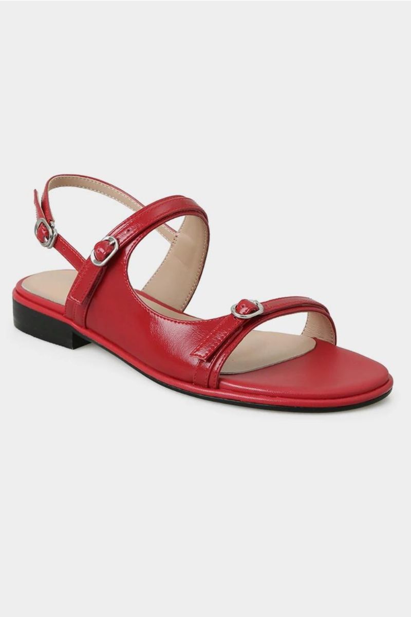 Dames Flats Sandalen Echt Leer Gesp Sling Back Lage Hakken Zomerstrandschoenen Casual