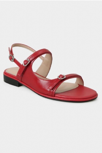 Dames Flats Sandalen Echt Leer Gesp Sling Back Lage Hakken Zomerstrandschoenen Casual