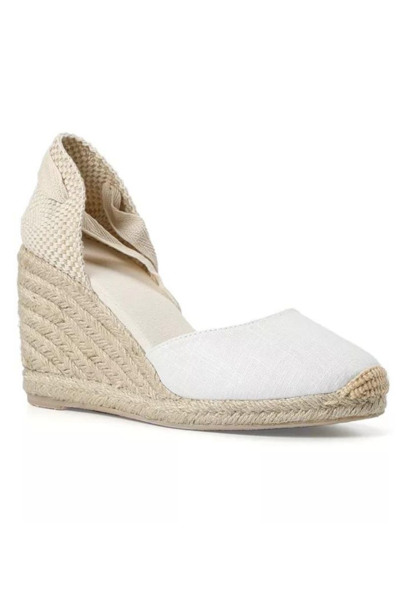 Dames Zomer Espadrille Hak Wig Sandalen Gesloten Teen Schoen Kruisgebonden Veterschoenen