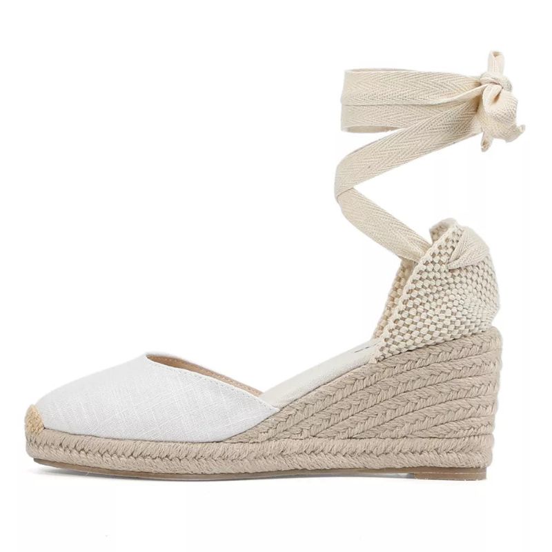 Dames Zomer Espadrille Hak Wig Sandalen Gesloten Teen Schoen Kruisgebonden Veterschoenen - 9Cm Zwart