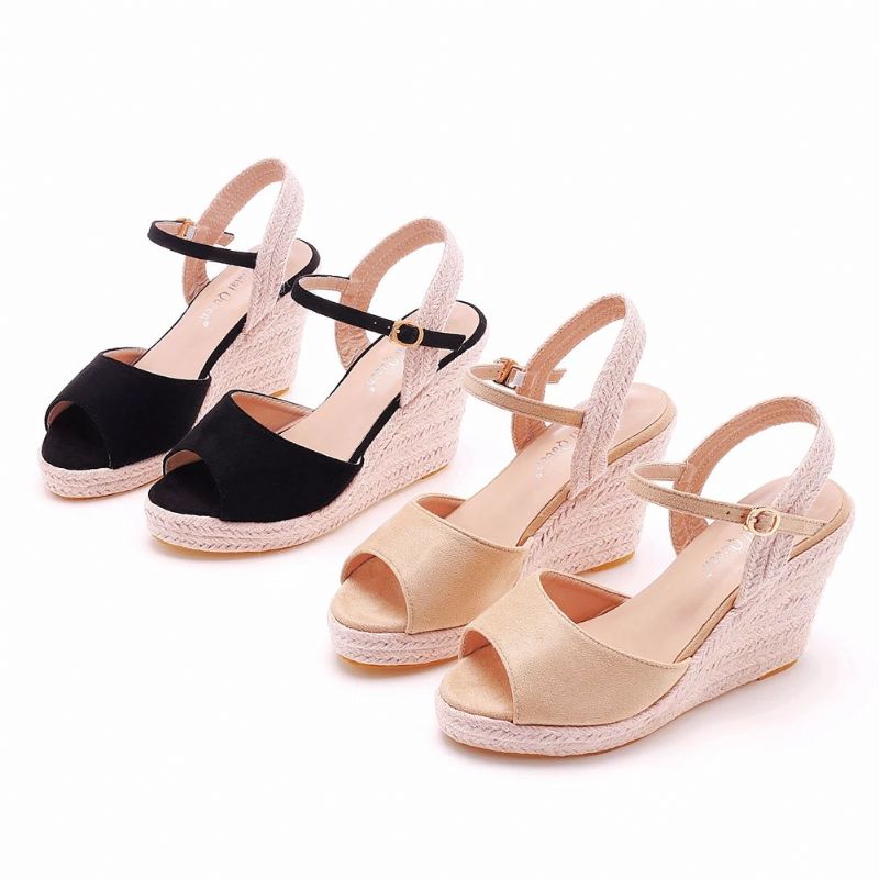 Dames Zomerschoenen Vrouwelijke Wiggen Sandalen Platform Hoge Hakken - Beige