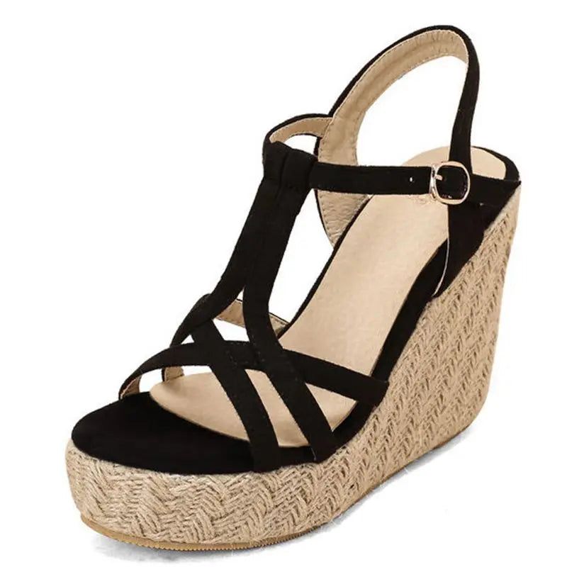 Damessandalen Enkelgespbandjes Casual Platform Wedge Beknopt Zwart Blauw Zomer - Zwart