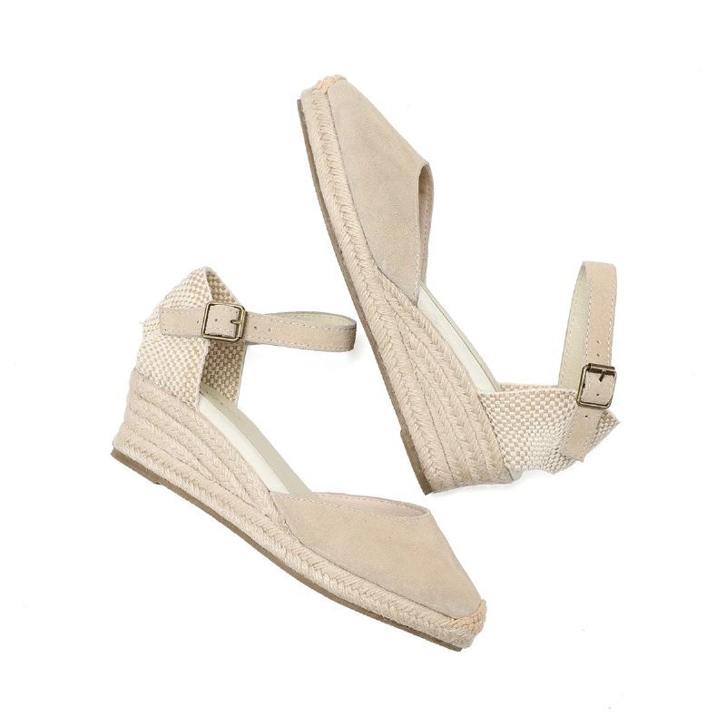 Echte Open Effen Sandalen Elastische Casual Damessandaal - 45 Cm Beige Leer 