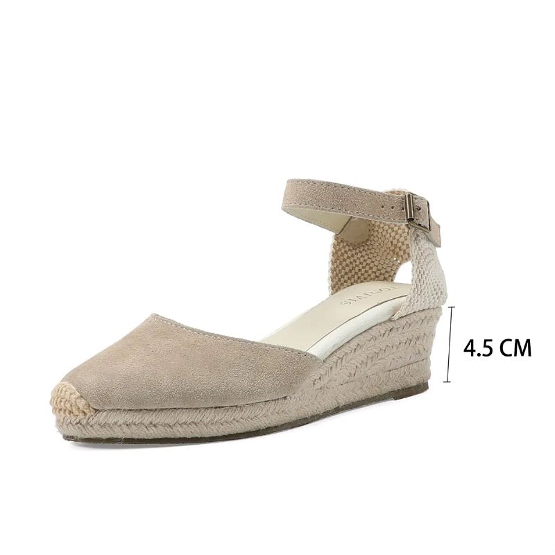 Echte Open Effen Sandalen Elastische Casual Damessandaal - 45 Cm Beige Leer 