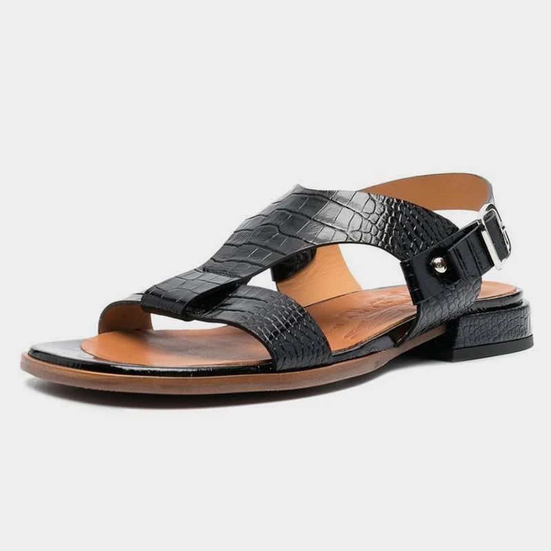 Flats Sandalen Dames Echt Leer Lage Hakken Zomerschoenen Voor Sandaal - Zwart