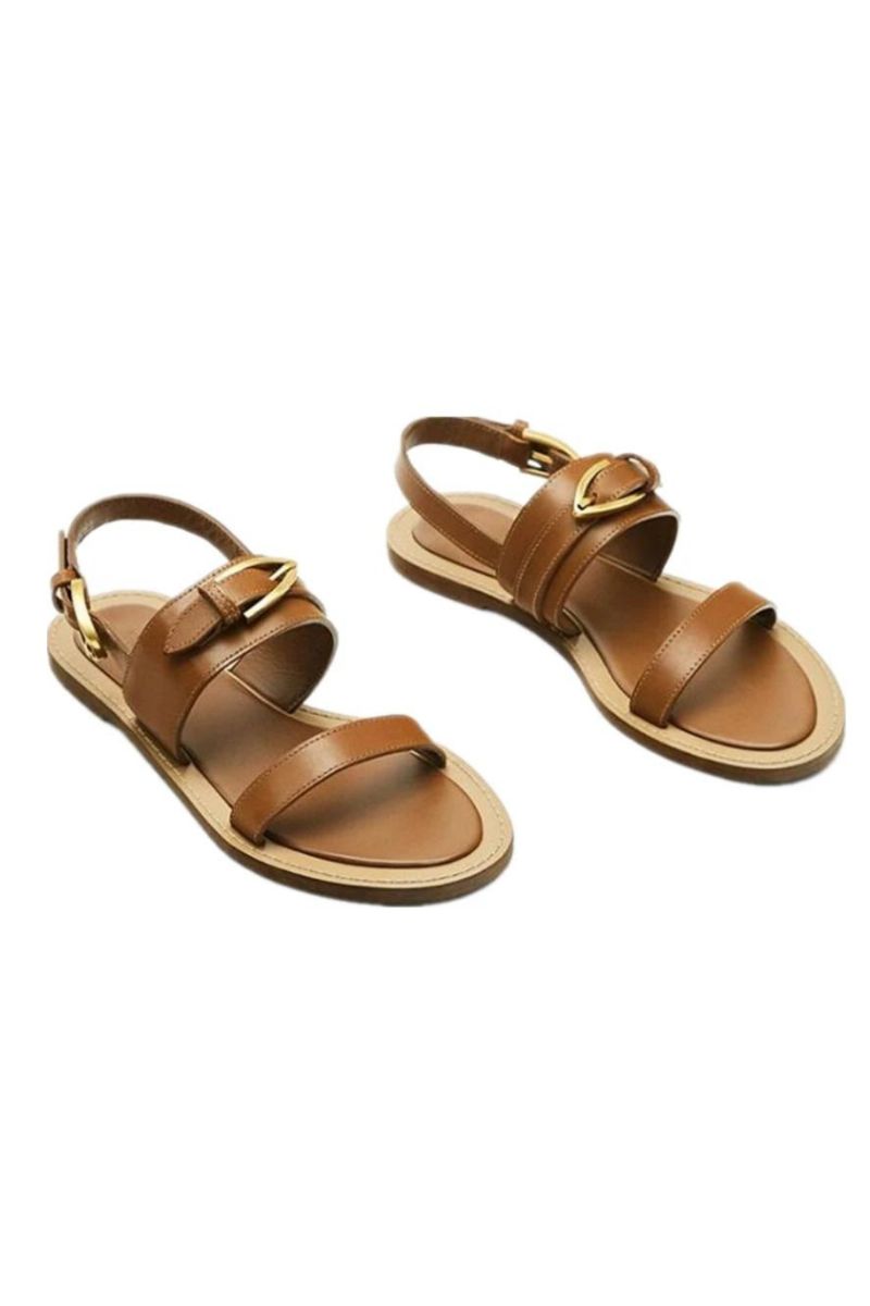 Franse Dames Lederen Platte Sandalen Zomer Elegante Casual Voor