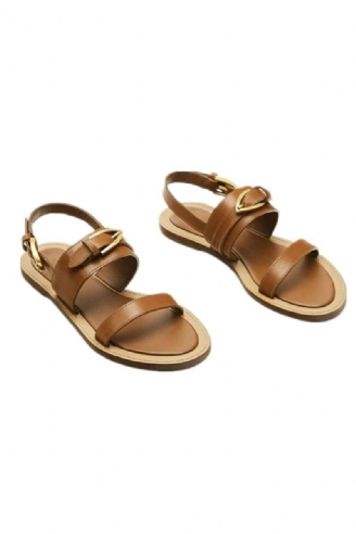 Franse Dames Lederen Platte Sandalen Zomer Elegante Casual Voor