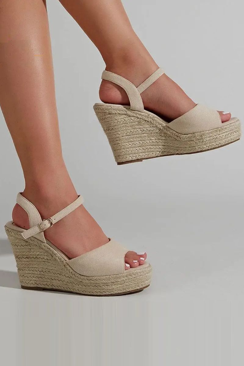 Lente Zomer Stro Sandalen Europa Stijl Retro Sleehak Hoge Hakken Enkele Damesschoenen Één Gesp