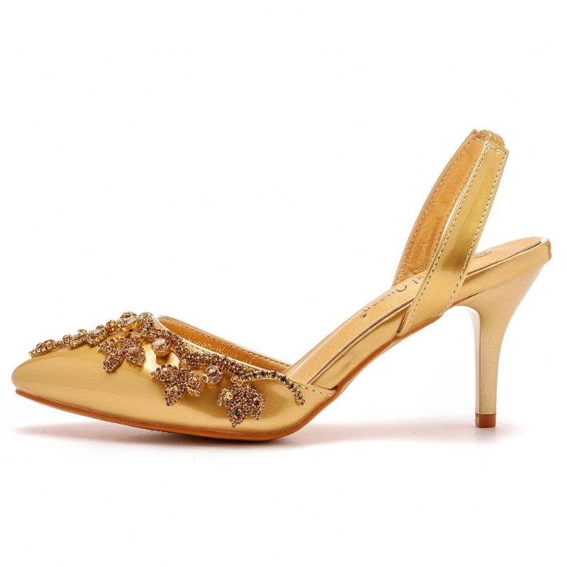 Sandalen Banketjurk Sexy Bruid Trouwschoenen Goud Zomer Dames Puntige Ondiepe Mond Stiletto Hoge Hakken - Goud