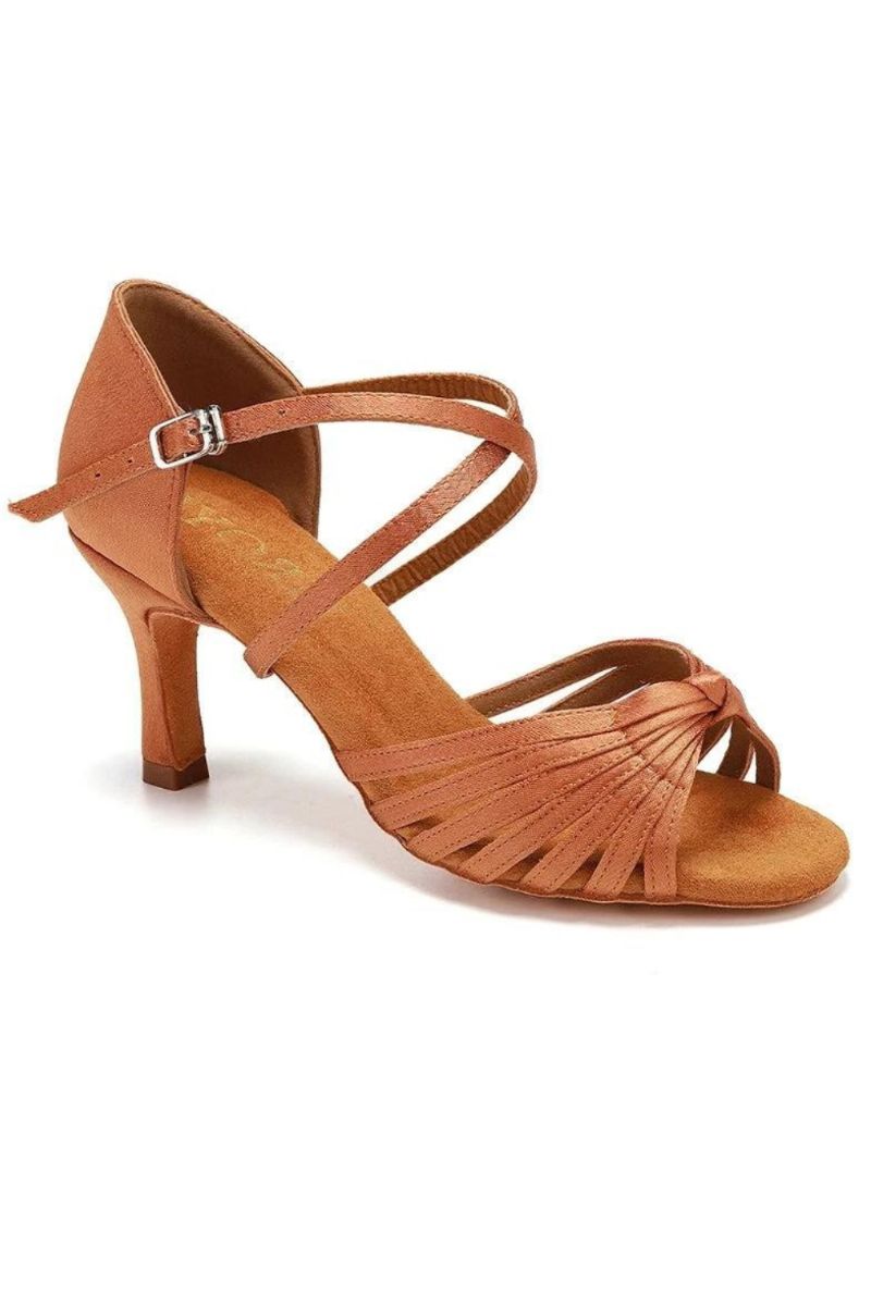 Vrouwen Latin Dansschoenen Met Knoop Stijldansschoenen Zijde Satijn Kristallen Gesp Sandalen