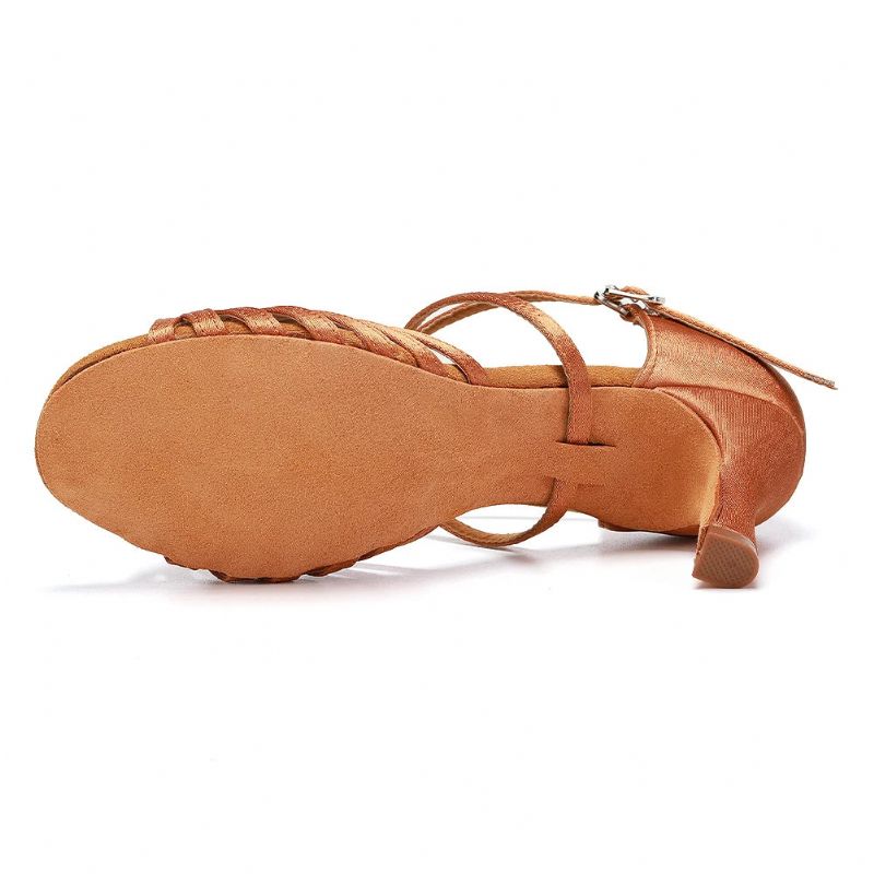 Vrouwen Latin Dansschoenen Met Knoop Stijldansschoenen Zijde Satijn Kristallen Gesp Sandalen - Roze 55 Cm